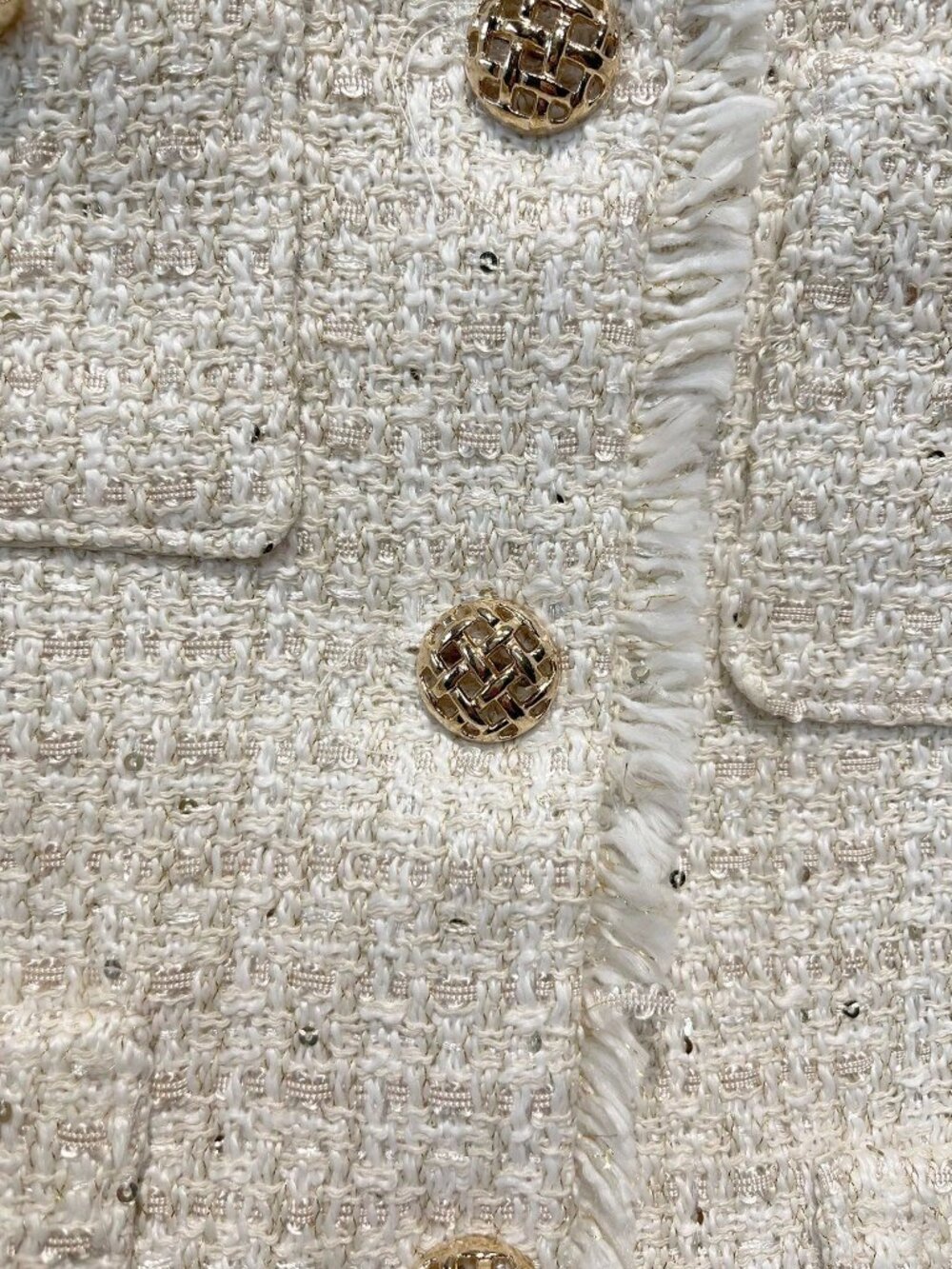 Beige Elegant Women's Casual Loose French Button Tweed Fringe Short Jacket - Picture 6 of 9